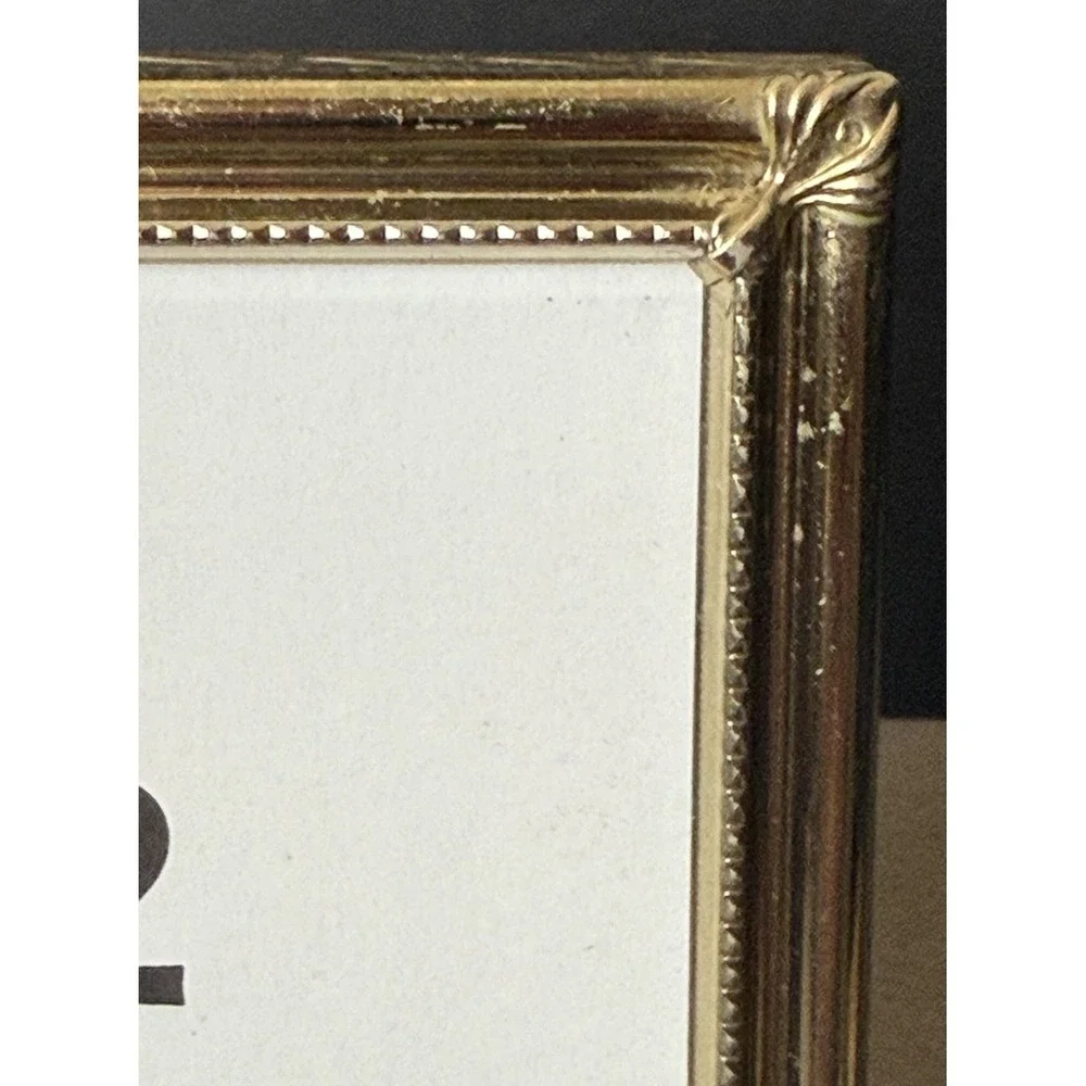 Lot of 2 Vintage MCM Art Deco Brass Metal Picture Frame Gold Tone 4x6 & 2x3 EUC